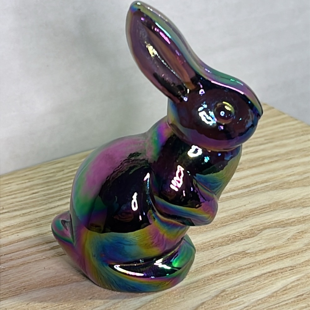 Vintage Fenton Plum Iridescent Carnival Glass Mini Bunny